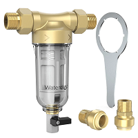 Waterdrop Reusable Whole House Spin Down Sediment Water Filter 50 Micron,1" MNPT + 3/4" FNPT + 3/4"MNPT, Dust, Sand,Traps Rust, BPA Free, Heavy Duty 316L Molybdenum Alloy Build