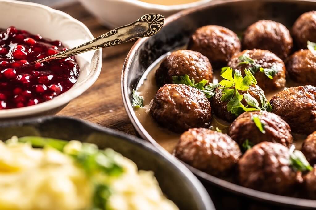 Christmas dinner meatballs and cranberry sauce